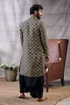 Shop_Soup by Sougat Paul_Black Malaysian Silk Print Geometric Zahra Longline Jacket And Kurta Set  _at_Aza_Fashions