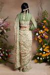 Shop_SHASHA GABA_Green Vis Chanderi Printed Floral High Neck Flourish Saree With Blouse _at_Aza_Fashions
