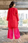 Shop_Pooja-Keyur_Red Cotton Satin Artistic Abstraction Kurta And Ombre Pant Co-ord Set  _at_Aza_Fashions