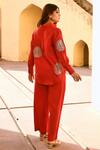 Gulaal_Red Cotton Zari, Sequins Collared Hand Embroidered Shirt And Pant Set _Online_at_Aza_Fashions
