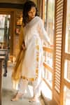 Shop_Vaani Beswal_Ivory Handwoven Malai Chanderi Applique Embroidered Eliza Kurta Trouser Set _at_Aza_Fashions