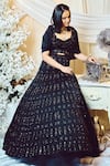 Shop_Varun Chakkilam_Black Silk Organza Embroidered Glass Beads V Lehenga Set With Overlay Jacket _at_Aza_Fashions