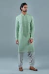 Shop_Punit Arora_Green Modal Embroidery Floral Mandarin Collar Kurta Set _at_Aza_Fashions