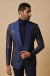 Shop_Philocaly_Blue Wool Silk Blend Textured Nebula Tuxedo _at_Aza_Fashions