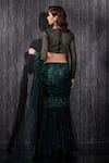 Shop_Shilpi Gupta_Emerald Green Saree  Net Embroidered Sequins Pre-draped With Blouse  _at_Aza_Fashions