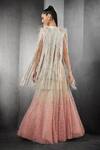 Shop_Rohit Gandhi + Rahul Khanna_Pink Tulle, Linen Sequins, Crystals Astral Ombre Embellished Gown With Cape _at_Aza_Fashions