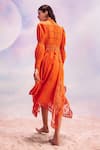 House of eda_Orange Shell 80% Cotton 20% Silk Embroidery Scallop Sabrina Dress For Women_Online_at_Aza_Fashions