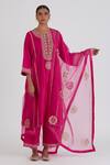 Shop_Lajjoo C_Pink Organza Embroidery Zardozi Anushka Floral Dupatta _at_Aza_Fashions