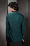 Shop_Rohit Gandhi + Rahul Khanna_Emerald Green Silk Embroidered Resham Detailed Placket Shirt _at_Aza_Fashions