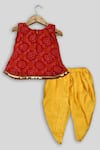 Shop_Champscloset_Red Top Kota Doriya Cotton And Dhoti Pant Tafetta Print And Set  _at_Aza_Fashions