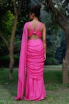 Shop_ZWAAN_Pink Chiffon Plain V Neck Draped Bodice Gown  _at_Aza_Fashions