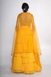 Shop_Merge Design_Yellow Lehenga  Chiffon Embroidered Mirror V Neck Flared Set With Shrug _at_Aza_Fashions