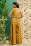 Shop_Alaya Advani_Yellow Cotton Print And Embroidery Floral Mirror Work Top & Wide Leg Pant Set _at_Aza_Fashions