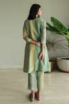 Shop_Shorshe Clothing_Green Kurta Zari Jamdani Striped Muslin Woven Block Boat Neck And Pant Set _at_Aza_Fashions