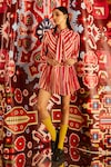 Shop_Betrue_Red Handloom Organic Banana Silk Stripes Happy Patterned Mini Dress _at_Aza_Fashions