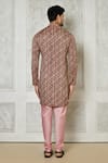 Shop_Samyukta Singhania_Brown Cotton Silk Printed Checkered Kurta Set_at_Aza_Fashions
