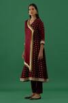 Shop_5elements_Maroon Modal Satin Woven Bandhani V Neck Pattern Wrap Anarkali With Pant _at_Aza_Fashions