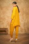 Shop_Aditi Somani_Yellow Modal Satin Print Bandhani Round Neck Pattern Short Kurta With Dhoti Pant _at_Aza_Fashions