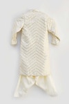 Shop_FAYON KIDS_Off White Achkan Embroidered Fabric Chevron Pattern And Salwar Set _at_Aza_Fashions