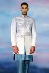 Shop_Rohit Gandhi + Rahul Khanna_Ivory Silk, Chanderi Embroidery Withering Floral Embellished Sherwani Set _at_Aza_Fashions