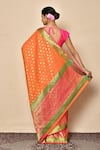 Shop_Nazaakat by Samara Singh_Orange Saree Banarasi Cotton Chanderi Silk Woven Geometric Pattern_at_Aza_Fashions
