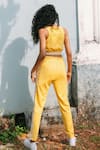 Shop_House Of Fett_Yellow Neoprene, Polyester Embroidery Round Neck Scuba Crop Top _at_Aza_Fashions