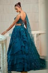 Shop Adaara Couture Blue Bamboo, Organza Embroidery, Sequins, Crystals V-neck Hand Top And Skirt Set at Aza Fashions Shop_Adaara Couture_Blue Bamboo, Organza Embroidery, Sequins, Crystals V-neck Hand Top And Skirt Set _at_Aza_Fashions
