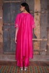 Shop_Shikha Mehta_Fuchsia Silk Chanderi Embroidered Thread High Neck Kaftan Tunic And Pyjama Set _at_Aza_Fashions