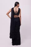 Shop_Onaya_Black Georgette Embellished Blouse And Ruffle Pre-draped Saree Set _at_Aza_Fashions