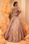 Shop_Adi By Aditya Khandelwl_Pink Net, Crepe, Organza Sequins, Beads V-neck Floral Embroidered Gown _at_Aza_Fashions