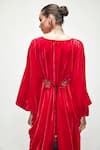 Shop_Ranian_Fuchsia Velvet V Neck Draped Kaftan _at_Aza_Fashions