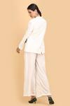 Shop_Label Ivish_Off White Satin, Organza, , Lapel Collar Blazer Flared Trouser Set _at_Aza_Fashions