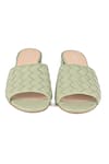Shop_Vanilla Moon_Green Natty Broad Weave Pattern Mules_at_Aza_Fashions