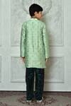 Shop_Petite Pomme_Green Polyester, Silk Embroidery Asymmetric Paisley Pattern Kurta And Churidar Set _at_Aza_Fashions