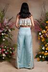 Shop_SHASHA GABA_Blue Vis Chanderi Printed Floral Tube Neck Charm Top And Flared Pant Set _at_Aza_Fashions