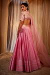 Shop_House of Exotique_Pink Net, Chanderi Embroidery V-neck Lehenga Set _at_Aza_Fashions