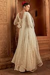 Shop_PREEVIN_Off White Anarkali Cotton Mulmul And Dupatta Tulle & Soft Net Work With _at_Aza_Fashions