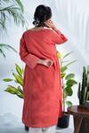 Shop_Pants And Pajamas_Red Handloom Cotton, Chanderi Embroidery V-neck Handwoven Kurta Set _at_Aza_Fashions