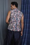 Shop_Krishna Mehta_Blue Cotton, Viscose Embroidery Navy Bloom Bundi _at_Aza_Fashions
