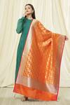 Shop_Khwaab by Sanjana Lakhani_Orange Silk Fringe Floral Woven Dupatta With Hem _at_Aza_Fashions