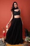 Shop_LABEL SHRISTI CHETANI_Black Crepe Hand Embroidered Sweetheart Neck Blouse Lehenga Set_at_Aza_Fashions