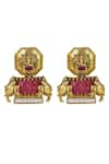 Shop_Tizora_Gold Plated Kundan Carved Temple Antique Earrings _at_Aza_Fashions