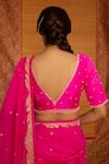 Shop_Deep Thee_Fuchsia Silk Embroidery Moti V Neck And Zari Saree With Blouse _at_Aza_Fashions