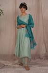 Shop_Pants and Pajamas_Blue Kurta Chanderi Mul Magnet Aqua Chikankari Pant And Dupatta - Set Of 3 _at_Aza_Fashions