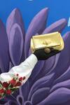 Shop_SAURAV GHOSH_Gold Textured And Metal Embellishment Elite Leather Clutch _at_Aza_Fashions