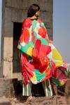 Shop_Pooja-Keyur_Multi Color Kaftan Satin Bomber Print Abstract Long With Pant  _at_Aza_Fashions