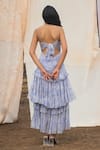 Shop_Kauza_Blue Chiffon Printed Abstract Plunge V Neck Lianna Tiered Dress _at_Aza_Fashions