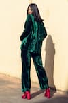 Shop_Gulabo Jaipur_Green Velvet Solid Notched Lapel Karla Coat And Pant Set _at_Aza_Fashions