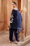 Shop_Ajiesh Oberoi_Blue Velvet Embroidered Dori V Neck Kurta Dhoti Pant Set _at_Aza_Fashions