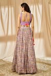 Shop_Alaya Advani_Purple Blouse Dola Silk Printed Flower V Neck Lehenga Set _at_Aza_Fashions